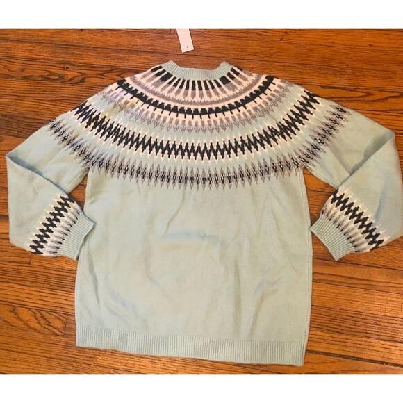 NWT LOFT Fair Isle Sweater Women’s XL Mint Green Multicolor - Picture 3 of 10